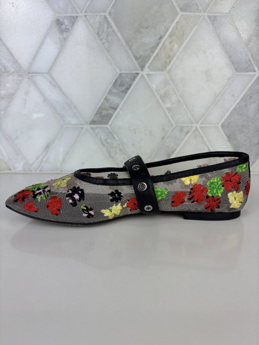 36 Phillip Lim ID Flowerworks Mesh Flat Embroidered Floral Square Toe Leather - Picture 3 of 13